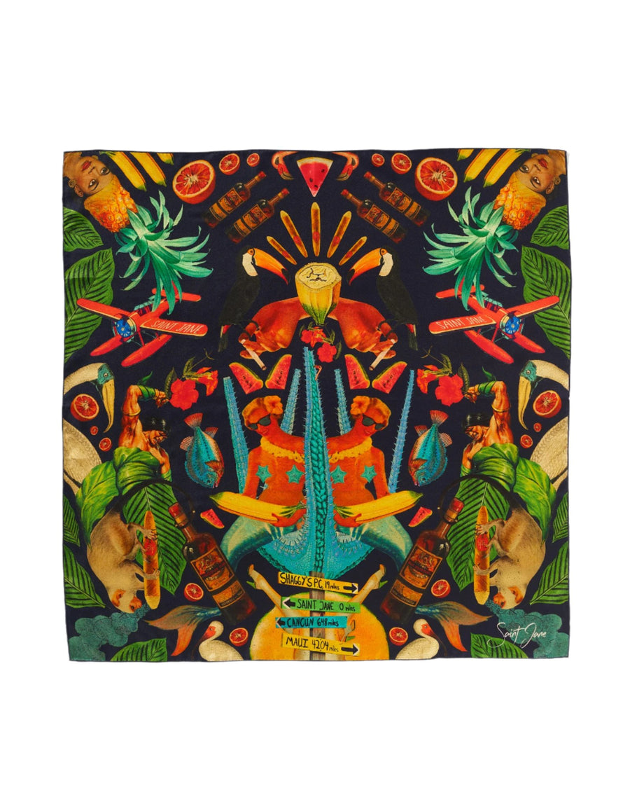 Caribbean Print Silk Twill Scarf