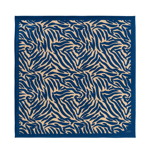 Zebra, Blue & Cream Silk Twill Scarf