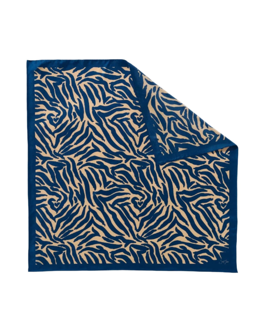 Zebra, Blue & Cream Silk Twill Scarf