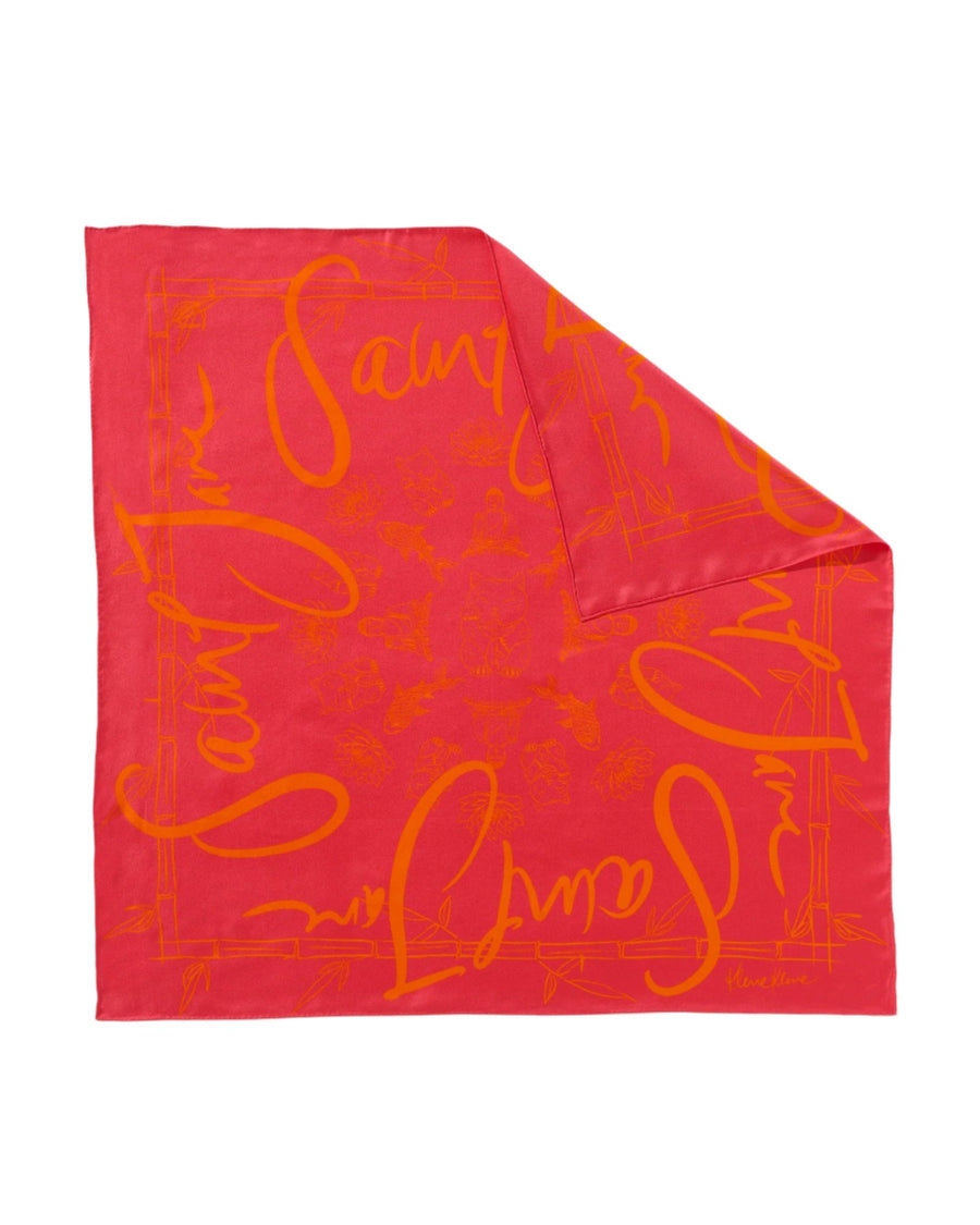 Bamboo, Fuchsia & Orange Silk Twill Scarf