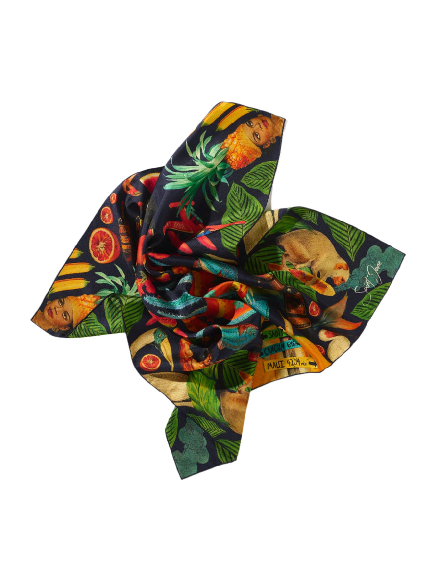 Caribbean Print Silk Twill Scarf