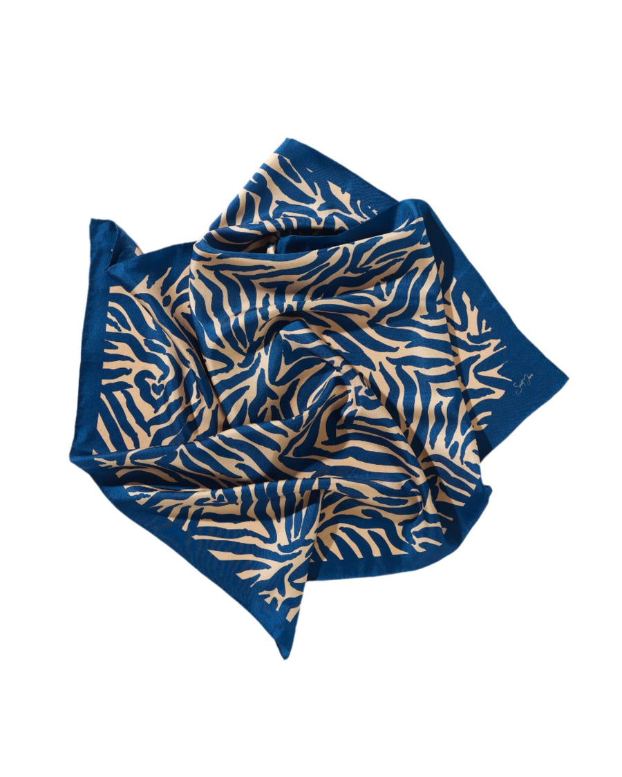 Zebra, Blue & Cream Silk Twill Scarf