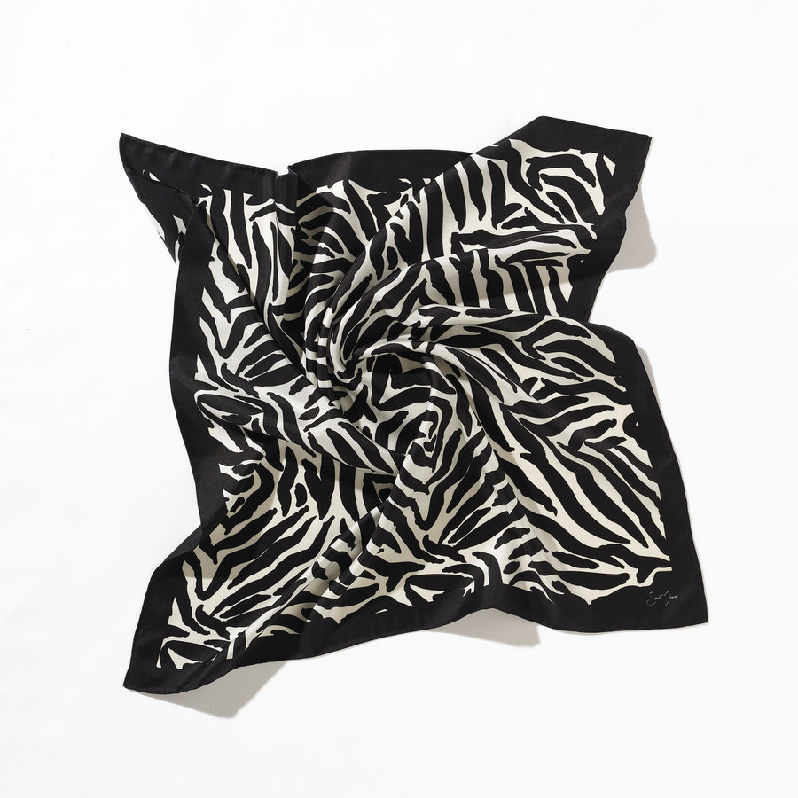 PRE-ORDER Zebra, Black & White Silk Twill Scarf